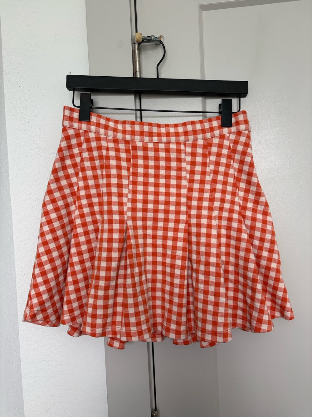 FREE PEOPLE HONEY PLEATED ORANGE WHITE GINGHAM PLAID SKIRT WOMENS 6